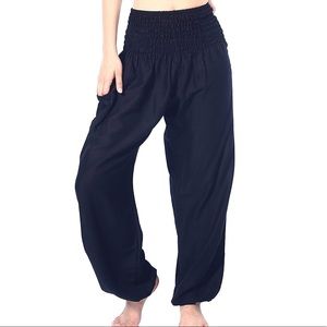 Boho Vibe Rayon Smocked Waist Harem Yoga Pants in Black - L/XL